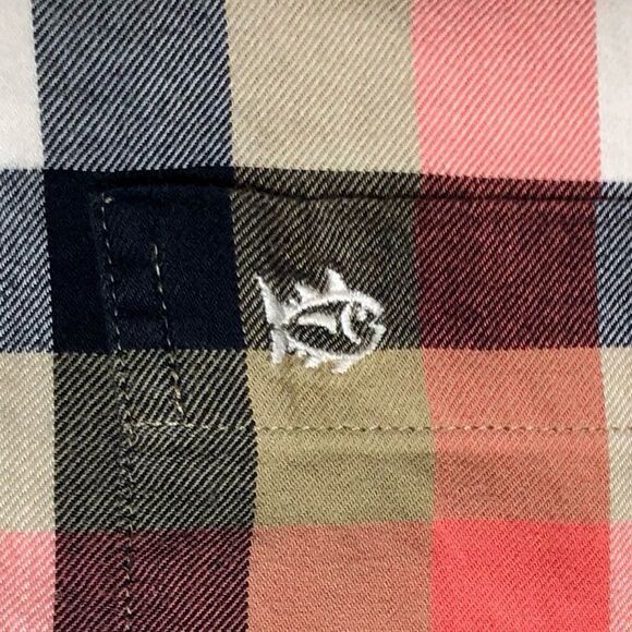 Southern Tide Checked Long Sleeve Button Down in Coral/Navy/Tan White Men’s L - Picture 3 of 8